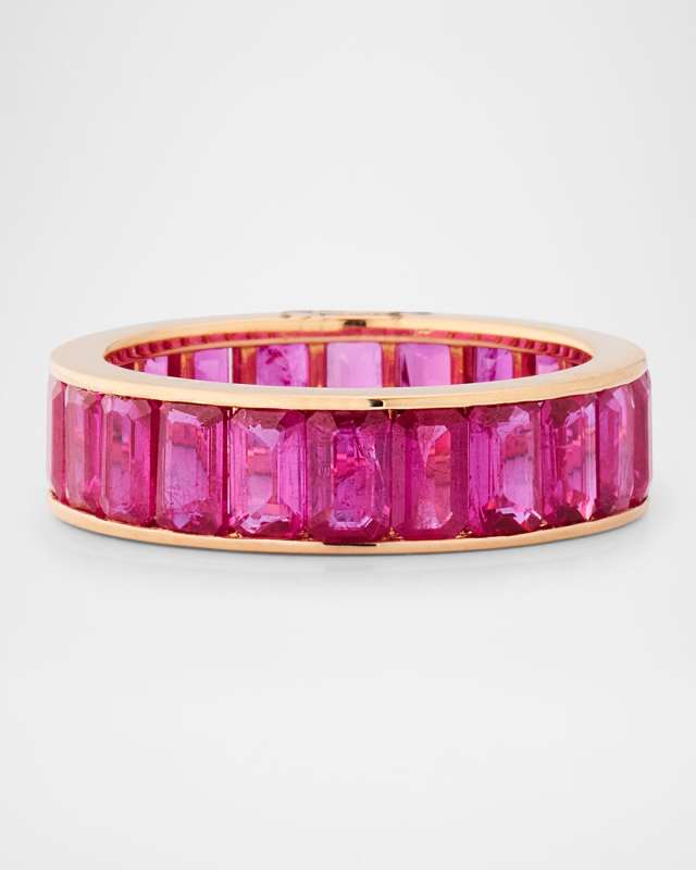 18K Rose Gold Pink Sapphire Eternity Band, Size